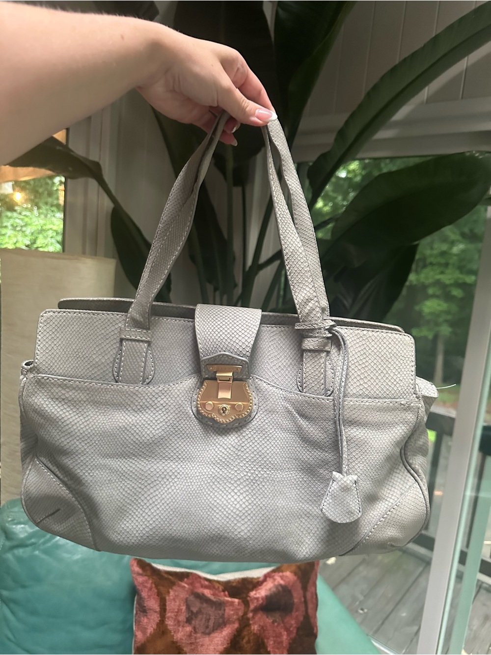 Talbots Light Gray Satchel with Gold-Tone Lock